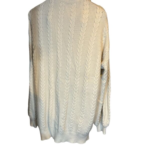 Cyrus Open Front Cable Knit Cardigan Sweater Cream Ivory Size L Long Cozy - Picture 2 of 8